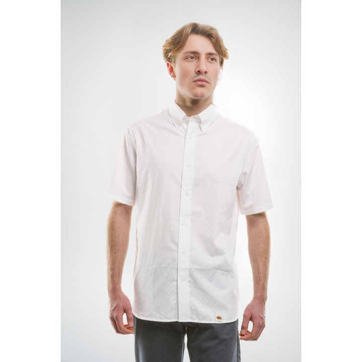 Chemise Manches Courtes - Tissu Gaufré Blanc