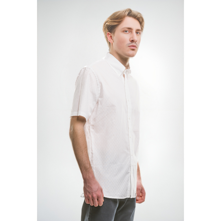 Chemise Manches Courtes - Tissu Gaufré Blanc