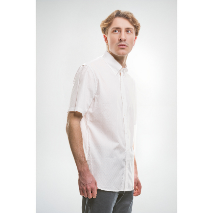 Chemise Manches Courtes - Tissu Gaufré Blanc